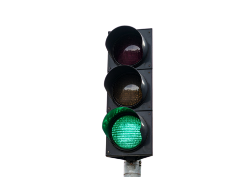 Traffic Signal with Glowing Green Light, Isolated on Transparent Background