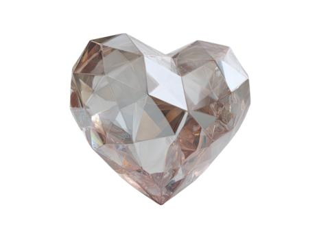 3D heart-shaped gem, faceted, light beige