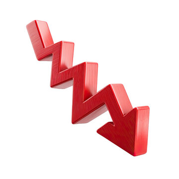 3D red downward zigzag arrow on black background