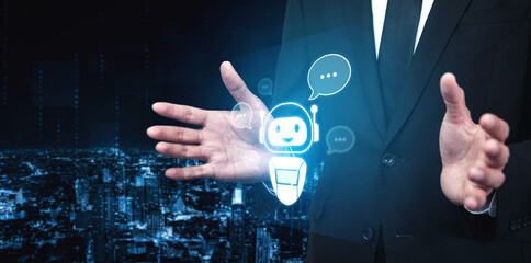AI chatbot virtual assistant interacting with users through AI conversation bubbles, symbolizing AI automation, smart communication, and AI digital artificial intelligence help support Vouch