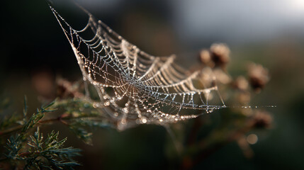 Spider web with dew drops.