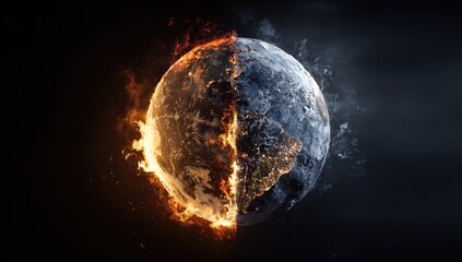 Earth split, burning and freezing halves