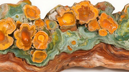 Vibrant Orange and Green Agate Geode Slice with Intricate Patterns