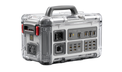 Portable power station in a clear hard case