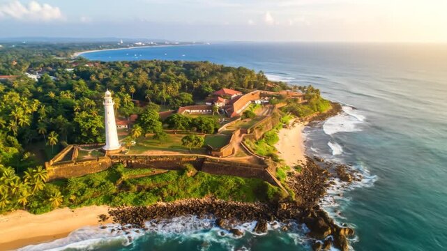 Sri Lanka's Galle Lighthouse: Coastal Fortress at Sunrise.