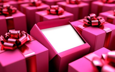 Pink Gift Boxes with Red Ribbons Open Box Mockup