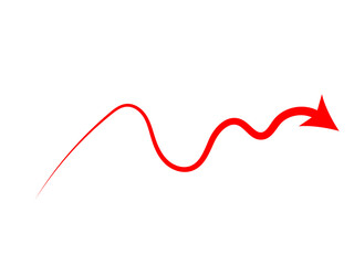 Red Wavy Arrow on Black Background, Pointing Right, Indicating Direction, Movement, or a Shift in Course Forward.
