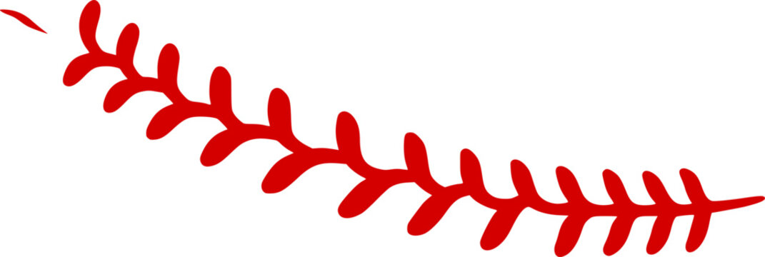 The red stitch or stitching of the baseball Isolated on white background.
