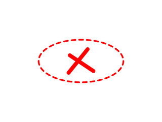 Red X Symbol Inside Dashed Oval Frame on Black Background Represents Rejection or Negation.