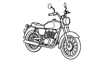 Fototapeta premium Royal Enfield Classic Kids silhouette and vector line art t shirt design, intricate detailed drawing, adult coloring pages, printable art for stress relief and relaxation, high-quality illustration.