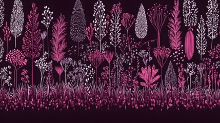Pink and White Floral Meadow Botanical Illustration