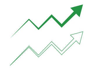 Two green upward-pointing arrows with jagged lines symbolizing growth, progress, and positive trends in business or finance.