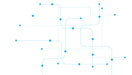 Obraz premium Abstract blue technology network lines on white background, digital circuit board pattern with nodes, minimalist data connection concept for tech web