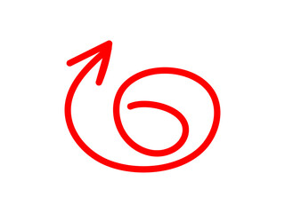 Red curved arrow with a spiral design.