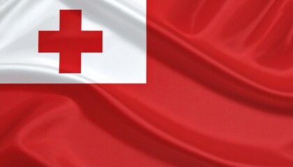 Fototapeta premium Tonga national flag featuring a red cross on white, symbolizing Christianity, purity, and sacrifice.