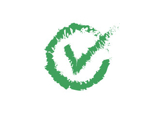 Hand-drawn green checkmark symbol on a white background, resembling a crayon or chalk drawing.