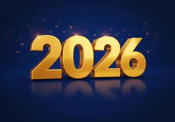 3d gold 2026 number and blue background. Happy new year 2026 greetings