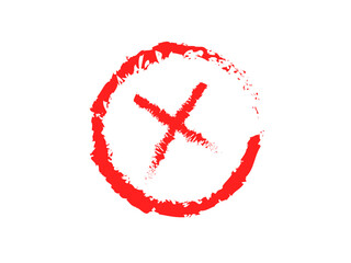A red cross mark drawn inside a red circle, symbolizing negation or error.