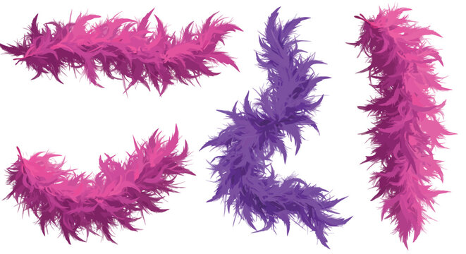 Colorful feather boa vector set against a clean white backdrop with elegance