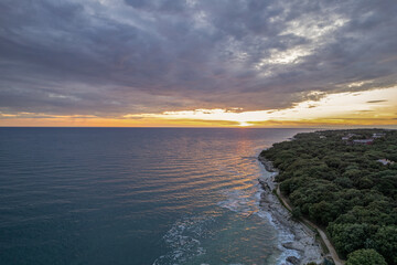 Obraz premium Aerial drone sunset view of Lanterna peninsula, Istria, Croatia.