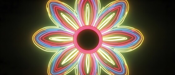 Vibrant Neon Flower Mandala Art Abstract Background