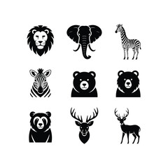 Obraz premium Collection of stylized animal portraits and silhouettes in black and white