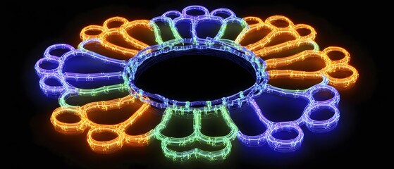 Abstract Neon Circular Mandala Design, Glowing Colorful Ornament