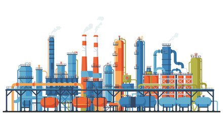 Obraz premium Stylized illustration of a vibrant oil refinery complex with varied structures