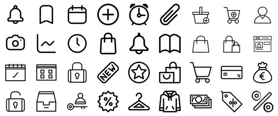 Fototapeta premium Collection of 36 Black and White Icons for Web and App Design