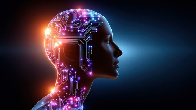 Glowing Human Profile with Neural Circuits and AI Elements