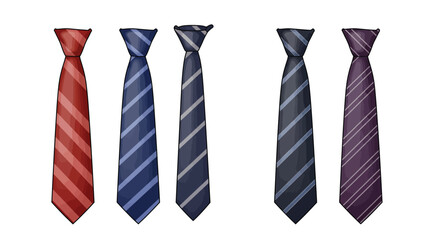 Colorful Necktie Collection on White Background Illustrating Formal Menswear Style