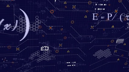 Derivative formula fading triggers shapes pulsing and hexagons expanding, illustrating data flow - Powered by Adobe
