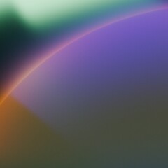 Abstract background featuring smooth gradient blend of purple, green, and orange tones with curved blur shape. Prism glow and retro grain texture create a modern vibrant style.
