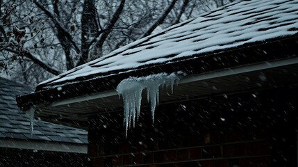 Winter Snowfall Icicles Hanging Roof House