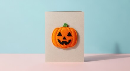 Halloween Pumpkin Decoration on Card with Pastel Background