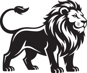 stylized black and white lion vector illustration ai eps jpeg png with flowing mane and bold lineart for logos symbols branding