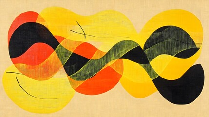 Abstract Yellow Red Black Wave Art Painting