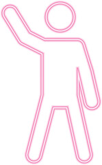 Male pictogram in a waving pose, neon line outline design.