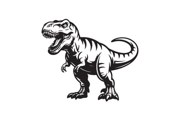 stylized black and white t rex vector illustration showing motion with textured shading for prehistoric design