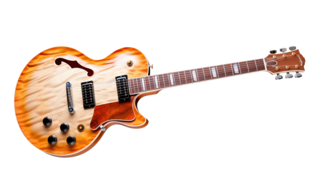 Modern decorative guitar design element on white background