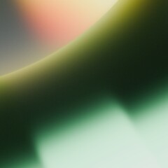 Abstract background with curved gradient of dark green, mint and peach blending into soft cream highlights in blurred form. Soft focus, subtle grain, and gentle glowing effect.