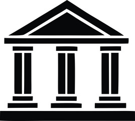 Obraz premium Classic greek temple architecture symbol with three columns and pediment icon representing law justice and government institutions