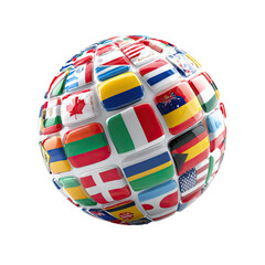 Globe comprised of diverse country flags, global unity theme