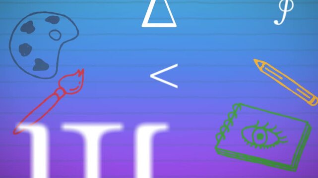 White stroke appearing on gradient starting icons fading and math symbols drifting to create fusion