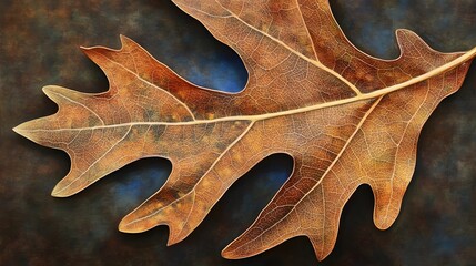 Obraz premium Intricate Dried Oak Leaf Macro Photography Autumn Nature