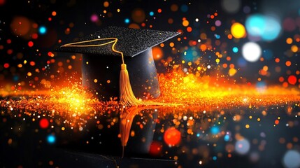 Celebrating academic achievement with a symbolic graduation cap and sparkling light