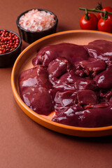 Raw fresh chicken or turkey liver, internal offal of poultry. Raw chicken liver