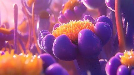 Vibrant Purple and Orange Alien Flowers Close Up