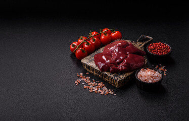 Raw fresh chicken or turkey liver, internal offal of poultry. Raw chicken liver
