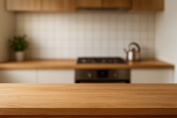 Modern Kitchen Counter with White Tile Backsplash Background for Clean Cooking Scenes
